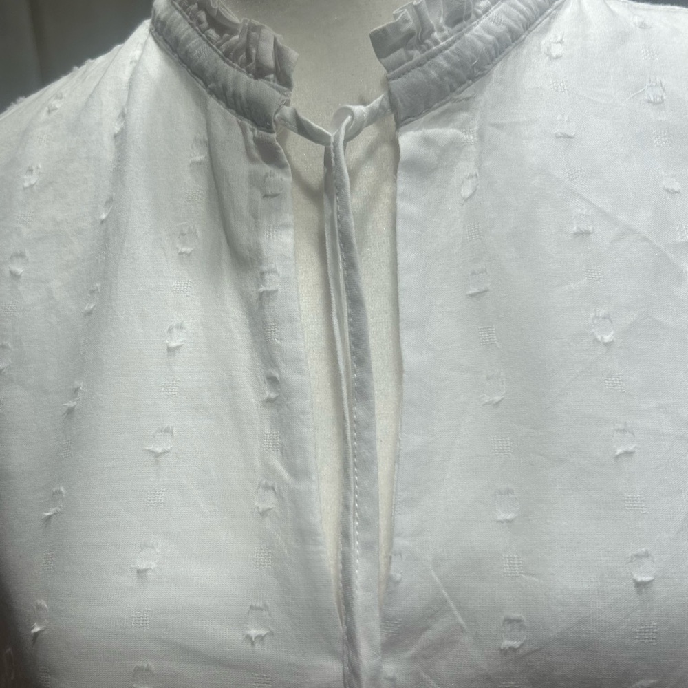 Etcetera White Dotted Swiss Tunic Tie Neck Gathered Cuffs Sz M NWT - Picture 6 of 15